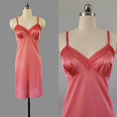 1970s Vanity Fair Slip in Bright Coral 70's Loungewear 70s Lingerie Women's Vintage Size Small 