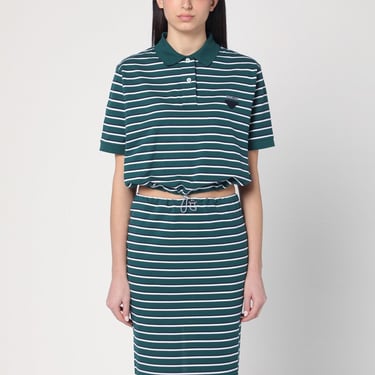 Prada Cropped Emerald Green Polo Shirt With Stripes Women