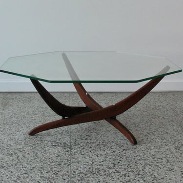 Forest Wilson Octagon Glass Walnut Sculptural Coffee Table 