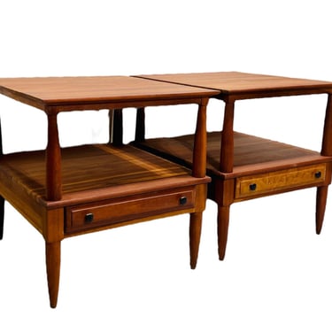 Mid Century Modern Solid Cherry Side Tables by Willet Furniture ‘Transitional Cherry Collection’ - Set of Two 
