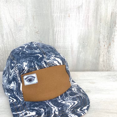 Handmade 5 Panel Camp Hat, Baseball Cap, Moldable Brim five panel hat, Snap Back, 5panel hat, gift for her, gift for him, Marble Print Cap 