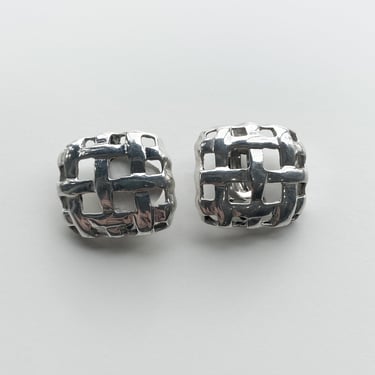 Sterling Silver Woven Square Clip Earrings