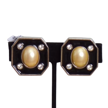 YVES SAINT LAURENT- Silver & Pearl Enamel Earrings