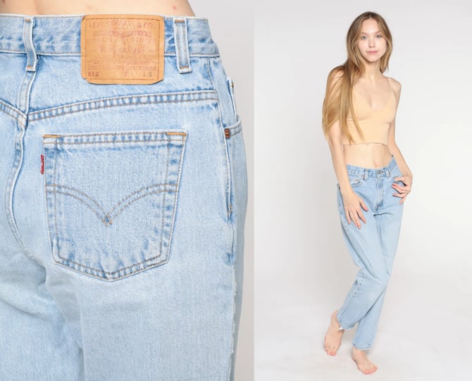 Levis 512 Jeans 80s 90s Mom Jeans Tapered Slim High Rise Waisted Levi Jeans Light Blue Denim Pants Retro Hipster 512s Vintage Small 6 28 