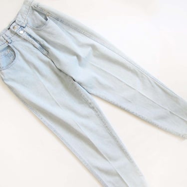 90s High Waist Mom Jeans 25 XS - Vintage Light Wash Tapered Leg Denim Pants - Liz Sport - Thin Soft Worn In Blue Jeans 
