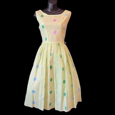 1950s embroidered sundress vintage lime floral fit and flare medium 