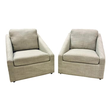 Modern Light Gray Linen Blend Lounge Swivel Chairs Pair