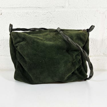 Vintage Green Suede Crossbody Purse Leather Handbag Forest Bag Retro Paisley Satin Lining 1970s 70s Hippie Bohemian Boho 1960s 60s 