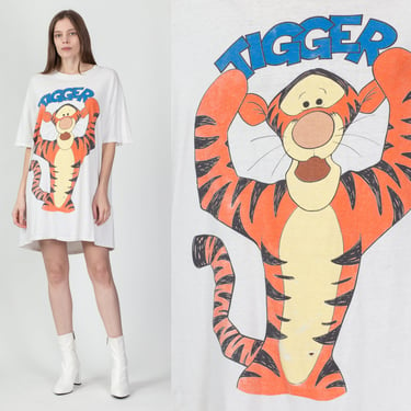 90s Tigger T Shirt Dress - One Size | Vintage Distressed Winnie The Pooh Cartoon Oversize Sleep Shirt 