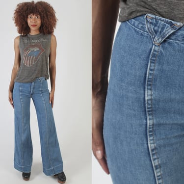 High Waisted Womens Wrangler Jeans Vintage 70s Hippie Bell Bottom Pants Soft Denim Bellbottom Trousers 