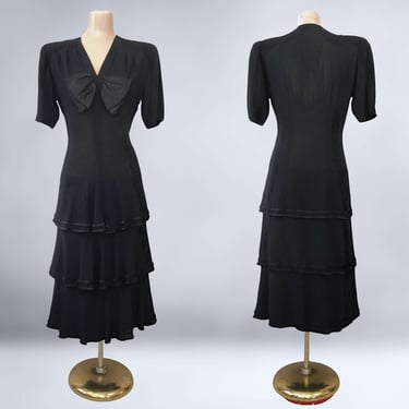 VINTAGE 40s Rayon Crepe Drop Waist Dress with Tiered Ruffles by NY Dress Institute 39