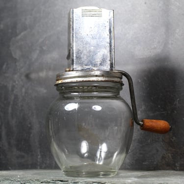 Vintage Cheese Grater & Nut Chopper - Glass Jar with Grater Attachment - Perfect for Parmesan or Nuts 