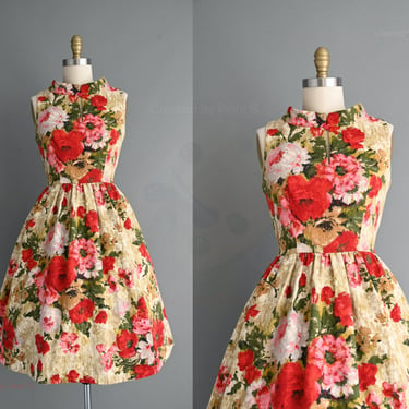 vintage 1950s dress | Colorful Vibrant Floral Summer Dress | Medium 
