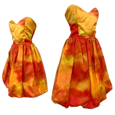 Vtg Vintage 1980s 80s Prom Party Rocker Sunset Orange Net Mesh Bubble Mini Dress 