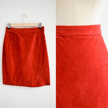 1980s Red Suede Pencil Skirt 