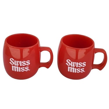 1970's Swiss Miss Hot Chocolate Mugs Red Plastic Coffee Cups White Letters A9 