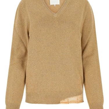 Maison Margiela Woman Melange Mustard Wool Blend Oversize Sweater