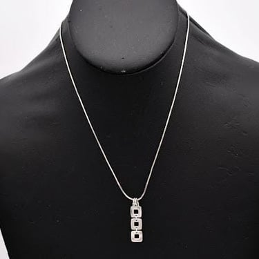 90's Fossil Brand 925 silver affixed pendant, sterling geometric squares snake chain necklace 