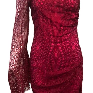 Emilio Pucci 2000s Rasberry One Shoulder Lace Dress