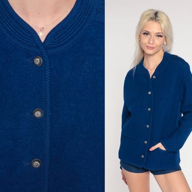 Blue Wool Cardigan Meister Knit Cardigan Sweater 80s Ski Sweater Austrian Button Up Jacket 1980s Cable Knit Winter Vintage Medium 