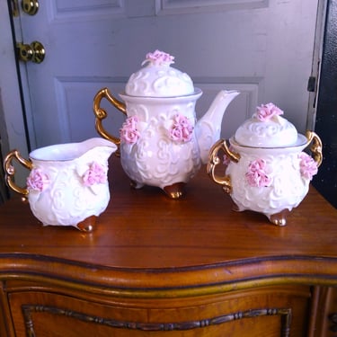 VINTAGE Victorian Tea Set, Pink Rose Tea Set, Shabby Chic Home Decor 