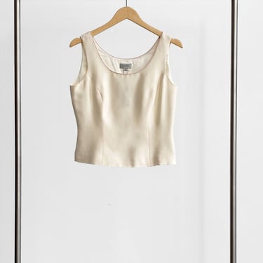 Cream Silk Tank with Pink Piping