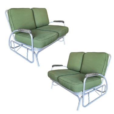 Streamline Art Deco Aluminum Patio/Outdoor Settee Slider/Rocking , Pair 