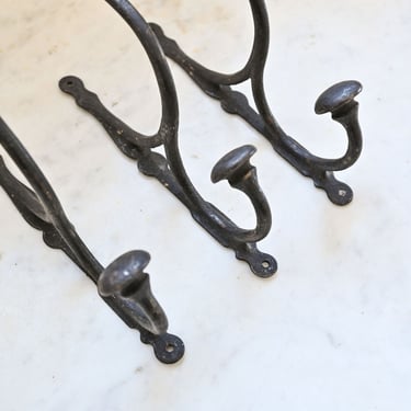 set of 3 antique french cast iron wall hooks