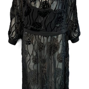 ++++ 20s Black Cut Velvet Flapper Dress