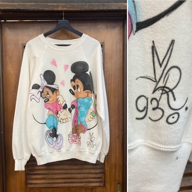 Vintage 1990’s Dated 1993 Mickey Mouse x Minnie Artwork Pop Art Sweatshirt, 90’s Airbrush Art, Vintage Clothing 