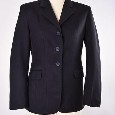 PYTCHLEY English Riding Jacket, Navy Blue Wool, Wolf Head Buttons, Fitted Suit Jacket England Vintage 