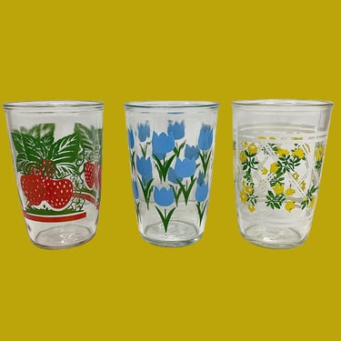 Vintage Water Tumblers Retro 1960s Mid Century Modern + Brockway + Glass + Flower Designs + Set of 3 + Penn Sour Cream Jars + Kitchen Decor 
