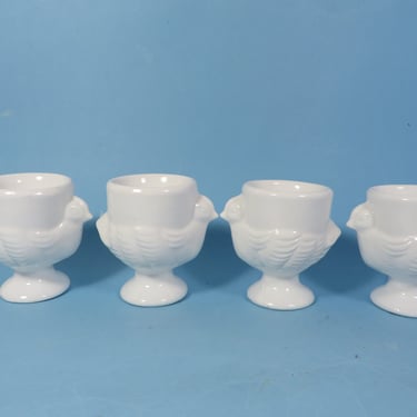 Vintage White Porcelain Chicken Egg Cups - Set of 4 White China Chicken Hen Egg Cups 