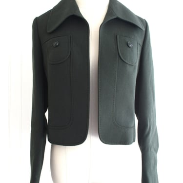 Forest Green - Wool Blend - Cropped Jacket - Lined - Marked size 40 - US 10/12 - by Hucke 