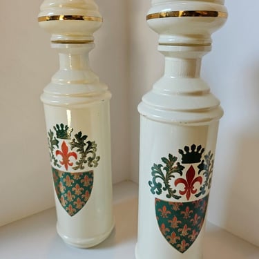 FITZGERALD  French Bottles,  Fleur de Lis Bottles, Ceramic Bottles,  Vintage Bar Decor, French Home Decor, French Decanters, Barware Decor 