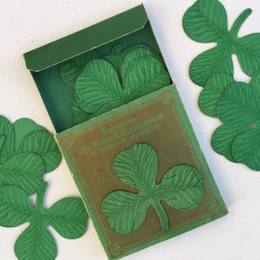 Vintage Dennison Card Stock Shamrocks In Original Box, 12 Shamrock Diecuts, St. Patrick's Day Decor, Party Supplies 