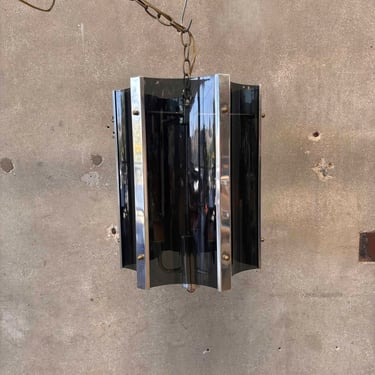 Vintage 1970's Smoked Lucite &amp; Chrome Hanging Lamp #1