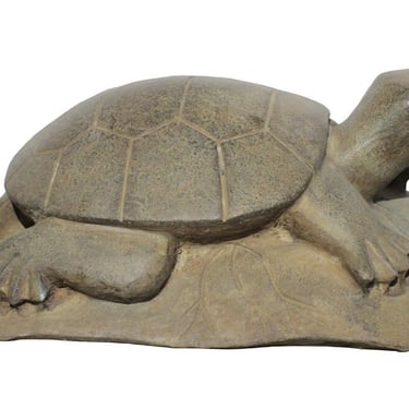 Gray Brown Color Stone Turtle Lotus Zen Garden Figure mh165E 
