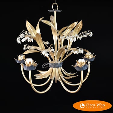 Small Tole Palm Frond Chandelier