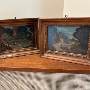 Pair of 19th century small Oil paintings Unknown Artist Free Shipping 