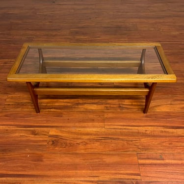 Vintage Teak & Glass Rectangular Coffee Table