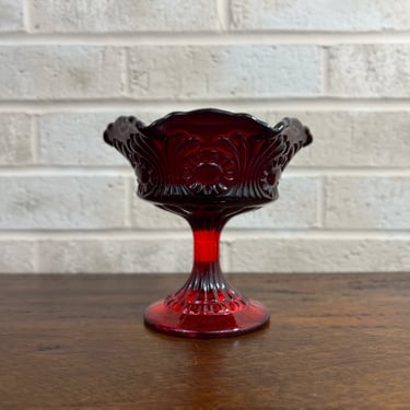 Vintage Fenton Ruby Red Pedestal Candy Dish, Tokyo Pattern 