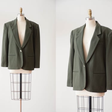 olive green wool blazer | 80s 90s plus size vintage forest green dark academia wool jacket 