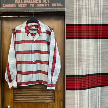 Vintage 1950’s Cotton Gradation Stripe Loop Collar Rockabilly Shirt, 50’s Button Down, Vintage Clothing 