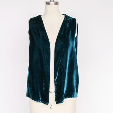 1960s Vest Velvet Emerald Blue Waistcoat M 