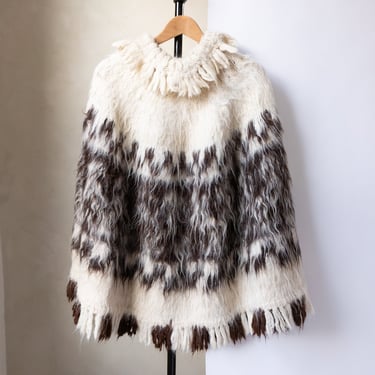 Vintage Sweater Poncho in Brown and Cream