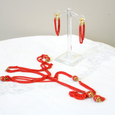 1960s Celebrity Red Chain Necklace and Earring Set 