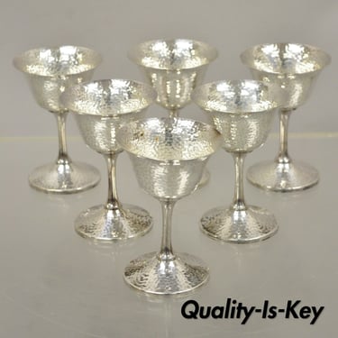 Vintage EGW & S Hammered Silver Plate Wine Goblets Cups - Set of 6