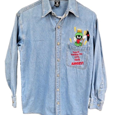 Vintage Looney Tunes Marvin the Martian Denim Cotton Shirt - Women's Girls XS 