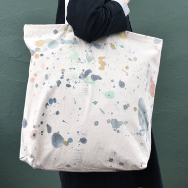 oversized tote bag, artist made canvas bag, splatter paint carryall 
